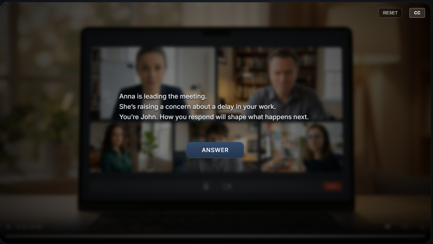 Interface de uma experiência interativa de eLearning